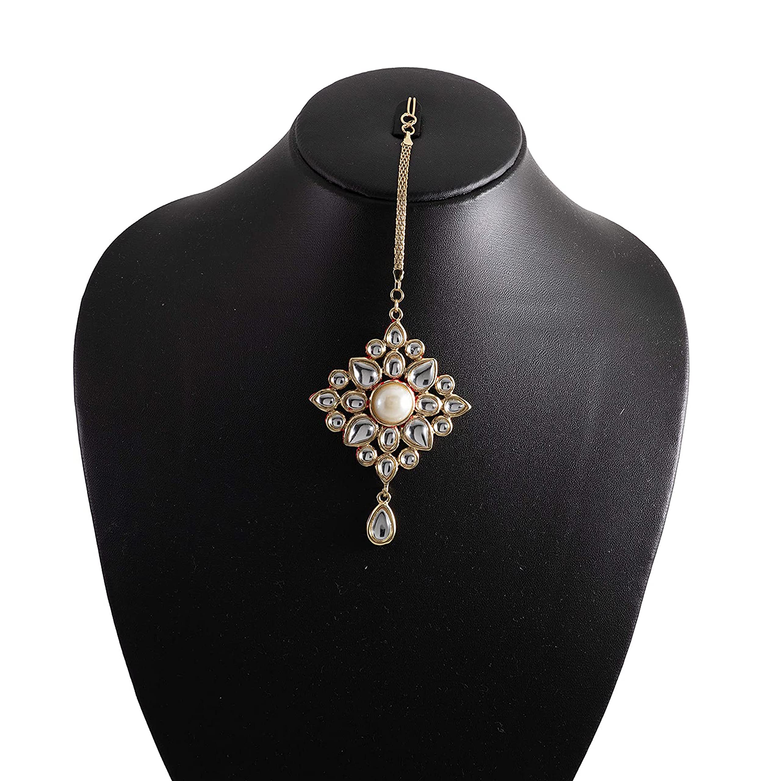 Elegant Gold Mang Tikka with White Stones